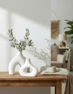 Carrot's Den Donut Vase, Set of 2 - White Large Ceramic Vase - Minimalist Nordic, Hollow | Table Centerpiece, Olive Plant, Wedding, Living Room, Bookshelf, Office, Modern Home, Entryway, Console - Image 5