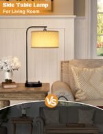 Tall Table Lamp with USB Port and Outlet, Dimmable Nightstand Bedside Lamps with Linen Lampshade, Desk Lamp for Bedroom, Living Room, Guest Room, Home Office, LED Bulb Included - Image 5