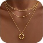 Layered Gold Necklaces for Women,Stackable Dainty 14K Gold Silver Plated Trendy Circle Paperclip Chain Pendant Choker Necklace,Simpl Diamond Cross Bow Jewelry Set Gifts for Women - Image 6
