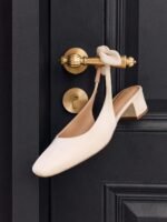 Coutgo Womens Chunky Low Heels Bow Slingback Pumps Closed Square Toe Wedding Party Dress Shoes - Image 4