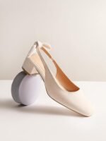 Coutgo Womens Chunky Low Heels Bow Slingback Pumps Closed Square Toe Wedding Party Dress Shoes - Image 7