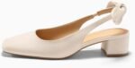 Coutgo Womens Chunky Low Heels Bow Slingback Pumps Closed Square Toe Wedding Party Dress Shoes - Image 8