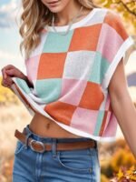 Girls Fall Crop Tops 2025 Cute Cap Sleeve Spring Summer Colorblock Loose Kids Knit Winter Sweaters Top - Image 5