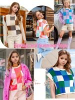 Girls Fall Crop Tops 2025 Cute Cap Sleeve Spring Summer Colorblock Loose Kids Knit Winter Sweaters Top - Image 6