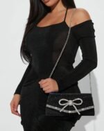 Bow Evening Bag Sparkly Clutch Purses for Women Wedding Glitter Rhinestone Party Prom Purse Dressy Clutch Bags - Image 3