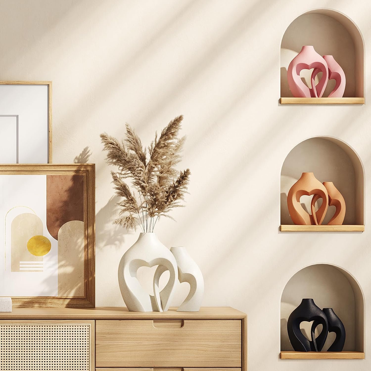 White Vases for Decor, Heart Shaped Ceramic Vase Set of 2, Nordic Heart Shaped Vases, Minimalist Decorative Vase for Table Centerpiece Wedding Dining Living Room Office House Decoration - Image 7