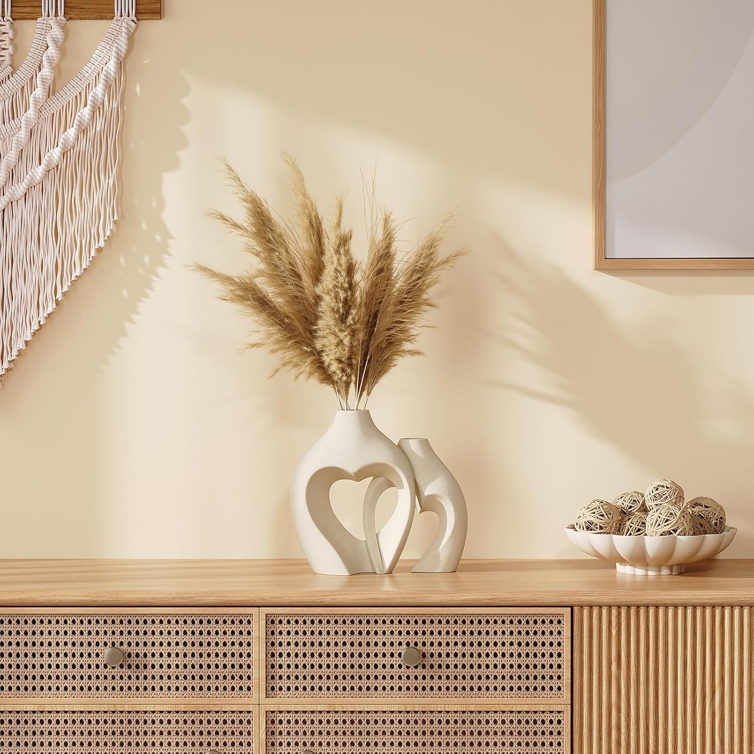 White Vases for Decor, Heart Shaped Ceramic Vase Set of 2, Nordic Heart Shaped Vases, Minimalist Decorative Vase for Table Centerpiece Wedding Dining Living Room Office House Decoration - Image 9