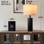 24.5" Black Lamps Set of 2, Modern Table Lamps for Living Room with USB C+A Ports, Creative Stripe Touch Lamps for Nightstand, 2 Bulbs Included - Image 3