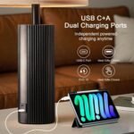 24.5" Black Lamps Set of 2, Modern Table Lamps for Living Room with USB C+A Ports, Creative Stripe Touch Lamps for Nightstand, 2 Bulbs Included - Image 4