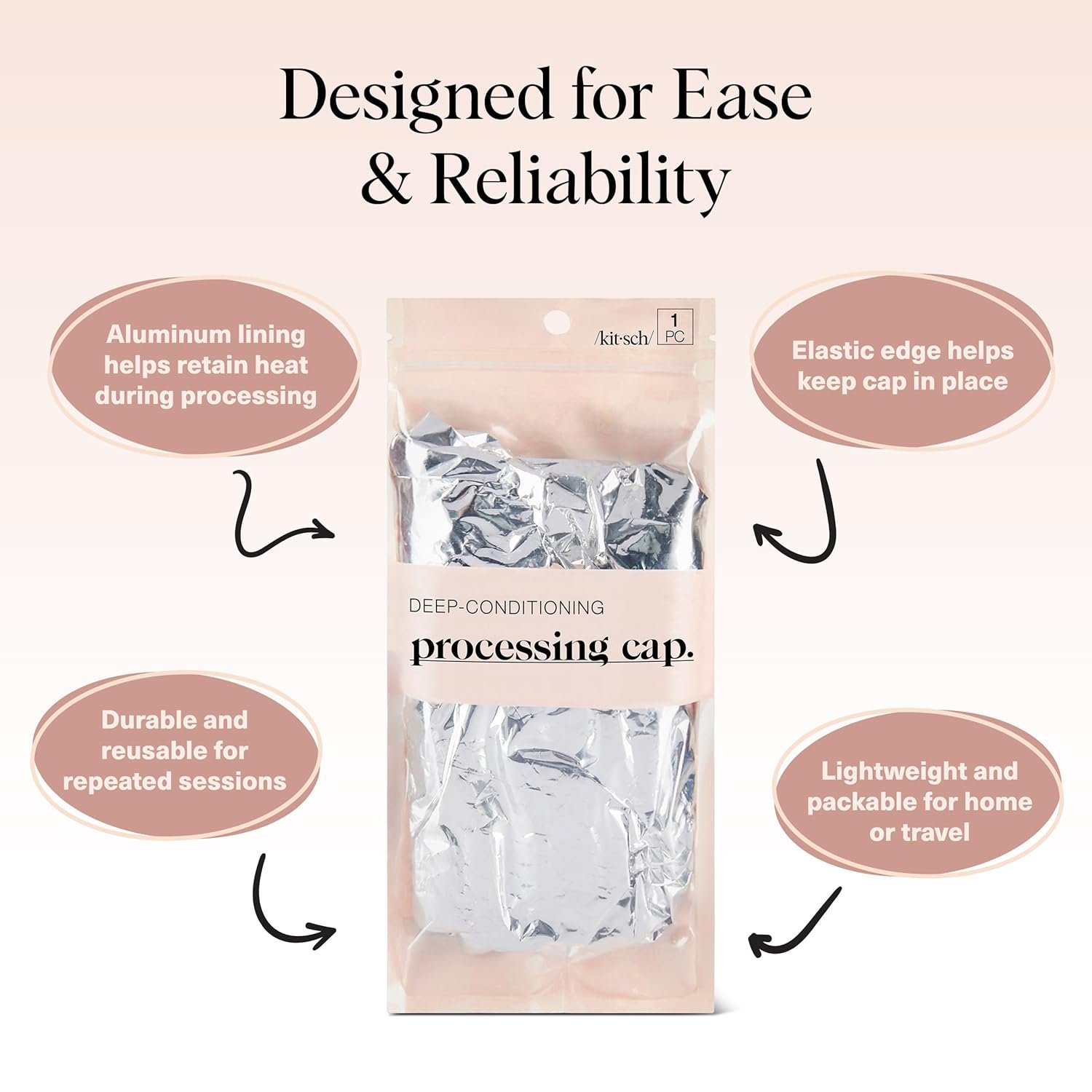 Kitsch Aluminum Foil Heat Cap for Deep Conditioning - Reusable Hair Streamer For Coloring, Perm & Treatment, Heat Cap with Elastic Band, Processing Caps for Hair, Shower Caps for Sauna, Shower & Spa - Image 3