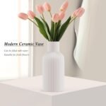 White Ceramic Flower Vase, Minimalist Modern Home Decor, Matte Finish Pampas Grass Vase for Table, Fireplace, Shelf, Mantel, Entryway and Centerpieces - Image 5