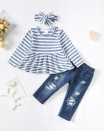 Baby Girl Clothes Toddler Girls Winter Outfits Infant Clothing Ruffle Top Denim Pants Jeans Cute Fall Outfit Set - Image 3