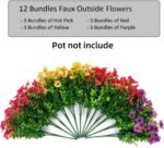 HyeFlora Artificial Flowers for Outdoor Indoor Garden Home Decoration, Faux Flower Daisy with Eucalyptus Leaves Fake Plants Greenery Boxwood Porch Patio, 12 Bundles (Mix Pink Red Purple Yellow) - Image 4