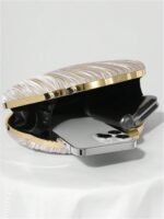 QWINEE Women's Shell Shaped Clutch Purse Ruched Mini Crossbody Bag Elegant Evening Handbag with Chain Strap - Image 4