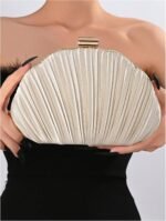 QWINEE Women's Shell Shaped Clutch Purse Ruched Mini Crossbody Bag Elegant Evening Handbag with Chain Strap - Image 5
