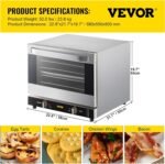 VEVOR Commercial Convection Oven, 66L/60Qt, Half-Size Conventional Oven Countertop, 1800W 4-Tier Toaster w/Front Glass Door, w/Trays Wire Racks Clip Gloves, 120V - Image 8