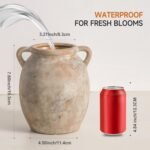 Ceramic Flower Vase 7.6 inch Farmhouse Rustic Vase Decorative Pottery Terracotta Vases for Home Decor Table Mantle Fireplace Living Room Bathroom Wedding Centerpiece (Whitewashed) - Image 3