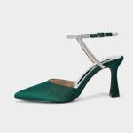 Coutgo Women Rhinestone Heels Kitten High Satin Pumps Pointed Toe Sparkly Sexy Wedding Dress Shoes - Image 4