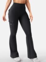 YEOREO CoreFlex Women Workout Flare Leggings with Pockets Hidden Scrunch High Waisted Cargo Gym Yoga No Front Seam Leggings - Image 4