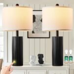 24.5" Black Lamps Set of 2, Modern Table Lamps for Living Room with USB C+A Ports, Creative Stripe Touch Lamps for Nightstand, 2 Bulbs Included - Image 2