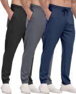 3 Pack Mens Athletic Sweatpants with Zipper Pockets,Workout Gym Joggers Pants for Men Running Jogging Pants - Image 2