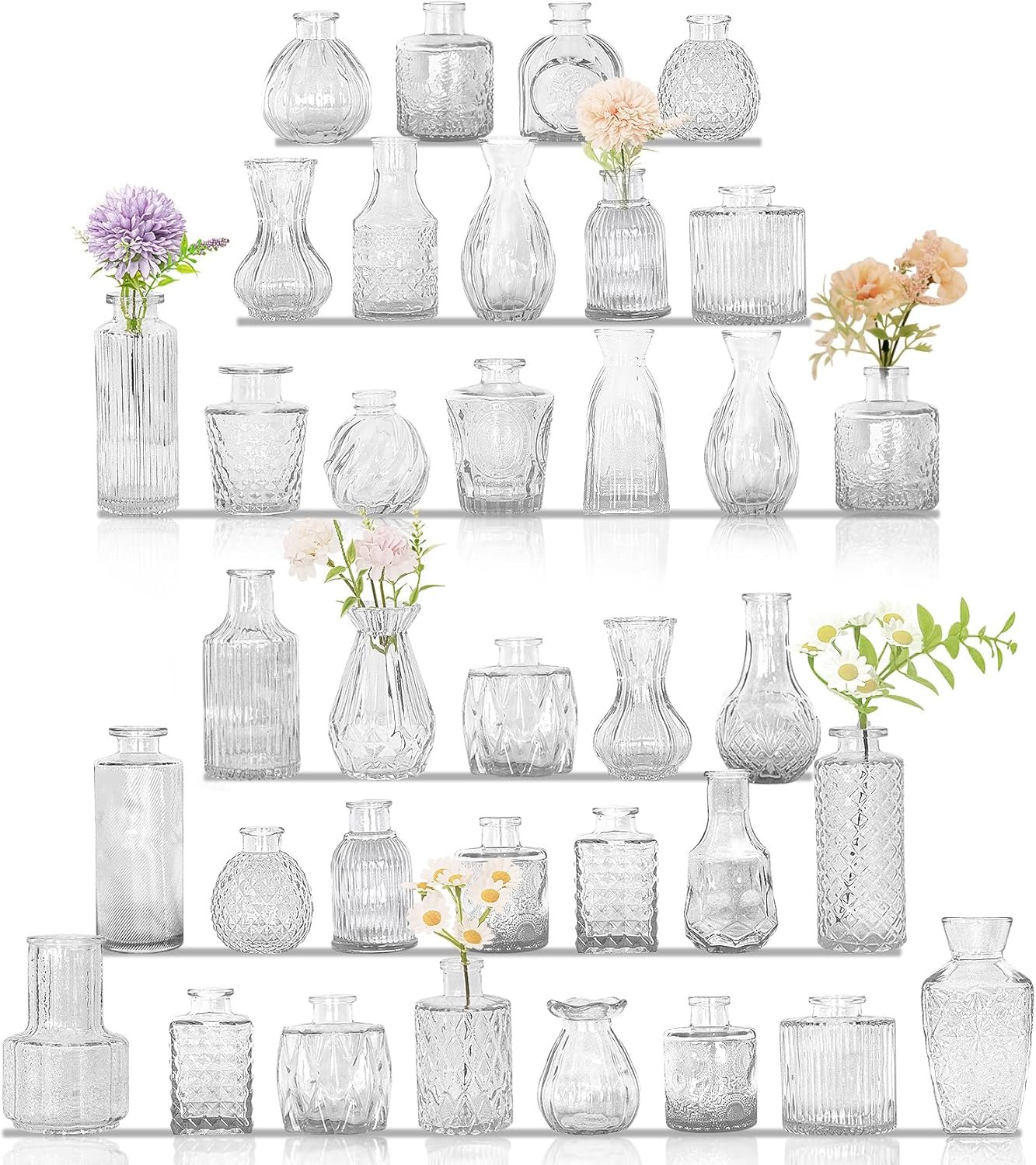 36Pcs Bud Vases Set Small Vintage Glass Bottles Clear Bud Vases in Bulk Multiple Shape Cute Glass Vases for Rustic Wedding Centerpieces Table Decorations and Home Decor(Clear) - Image 2