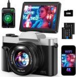 4K Digital Camera for Photography 64MP WiFi Vlogging Camera for YouTube Autofocus 3" 180° Flip Screen 16X Zoom Compact Travel Cameras with Anti-Shake, SD Card, 2 Batteries & Battery Charger - Image 2