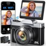 4K Digital Camera for Photography, WiFi 64MP Autofocus Vlogging Camera for YouTube, 3" 180° Flip Screen, 16X Zoom Antishake Compact Point and Shoot Travel Cameras with 32GB SD Card, 2 Batteries, Black - Image 2