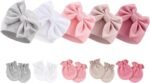 BQUBO Newborn Baby Girls Hats Mittens Set Hospital Hat Beanie Infant Bow Hats Baby Cotton Gloves for 0-6 Months - Image 2