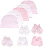 Baby Hat and Mittens Set Newborn Baby Hats Caps for Baby Boys Girls 0-6 Months 100% Cotton - Image 2