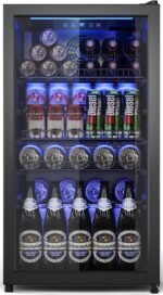 Beverage Fridge, 130 Can Mini Fridge With Glass Door, Beverage Cooler Refrigerator, Wine Drink Beer Cooler, Adjustable Shelves & Digital Temperature Display - Image 2