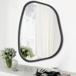 Black Asymmetrical Mirror Irregular Oval Wall Mirror Modern Wood Frame Unique Shape Wall Mounted Vanity Artistic Mirror Decorative for Living Room Bedroom Bathroom Entryway Large 16"x12" - Image 2
