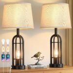 Black Table Lamps for Living Room Set of 2 - Farmhouse Lamps for Night Stands with USB A+C, Bedside Lamps for Bedroom, 24'' Industrial Lamp for Living Room End Tables - Image 2