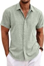 COOFANDY Men's Linen Shirts Short Sleeve Casual Shirts Button Down Shirt for Men Beach Summer Wedding Shirt - Image 2