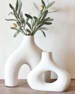 Carrot's Den Donut Vase, Set of 2 - White Large Ceramic Vase - Minimalist Nordic, Hollow | Table Centerpiece, Olive Plant, Wedding, Living Room, Bookshelf, Office, Modern Home, Entryway, Console - Image 2