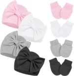 Century Star Newborn Girls Hats Baby Hat and Mitten Set Big Bow Knit Infant Headbands Winter Baby Hat for Girls - Image 2