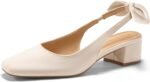 Coutgo Womens Chunky Low Heels Bow Slingback Pumps Closed Square Toe Wedding Party Dress Shoes - Image 2
