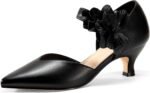 Coutgo Womens Low Kitten Heels Dressy Shoes Comfortable Closed Toe Flower Slip on Formal Party Dance Heeled Pumps - Image 2