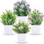 Der Rose 4 Pack Small Fake Plants Mini Artificial Faux Plants Indoor with Flowers Spring Decorations for Home Room Farmhouse Desk House Bathroom Decor - Image 2
