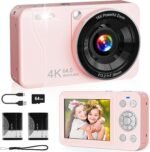 Digital Camera, 4K 64MP, 18X Zoom, Point and Shoot Digital Camera with 64GB TF Card & 2 Batteries, Portable Rechargeable Small Camera for Kids Teens Adult, Pink - Image 2