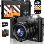 Digital Camera, 6X Optical Zoom & WiFi, 5K 30FPS 64MP Vlogging Camera, Rear and Front Cameras for Photography and Video, Autofocus & Anti-Shake, Travel Selfie for YouTube with Flash Dial 64GB Card - Image 2