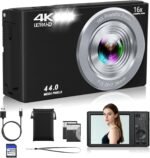 Digital Camera, FHD 4K 44MP Compact Point and Shoot Cameras with 64GB SD Card 2 Batteries, 16X Autofocus Digital Zoom Small Camera for Teens Kids Boys Girls (Black) - Image 2