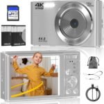Digital Camera, FHD 4K 44MP Digital Camera, 16X Digital Zoom, Digital Point and Shoot Camera with 3-LED Fill Lights, 64GB SD Card, Compact Camera for Kids Teen Boys Girls, Sliver - Image 2