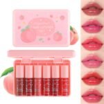 Eakroo 6 Colors Peach Lip Stain Set, Korean Lip Gloss Mini Liquid Lip Tint, Lipstick for Women, Liquid Blush, Lip Plumper, Lip Stain Long Lasting Waterproof, High Pigment, Vivid Color, Cute Stuff - Image 2