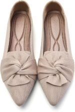 Flats for Womens Pointed Toe Ballet Flats with Bow Comfortable Knit Dressy Flats - Image 2