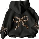 Girl's Bow Cheetah Leopard Hoodies Long Sleeve Pullover Tops Preppy Cute Sweatshirts Hoodies - Image 2
