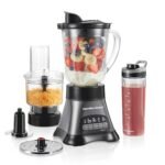 Hamilton Beach Blender and Food Processor Combo for Shakes & Smoothies, With 3 Cup Electric Food Chopper Attachment, 40 oz Glass Jar, Blender Travel Cup, 700 Watts Peak Power, Gray & Black (58163) - Image 2