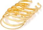 IFKM Gold Bangle Bracelets For Women, 14k Gold Plated Multi Layer Stackable Cuff Bracelet Set, Trendy Elegance Charms Non Tarnish Minimalist Textured Boho Jewelry Gift for Women - Image 2