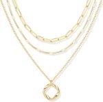 Layered Gold Necklaces for Women,Stackable Dainty 14K Gold Silver Plated Trendy Circle Paperclip Chain Pendant Choker Necklace,Simpl Diamond Cross Bow Jewelry Set Gifts for Women - Image 2