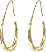 Lightweight Teardrop Hoop Earrings for Women - 14k Gold/White Gold Plated Large Oval Pull Through Hoop Earrings High Polished Statement Jewelry Gift for Women - Image 2
